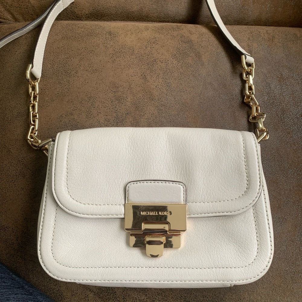 Michael Kors Gold White Crossbody Bag with Chain Strap
